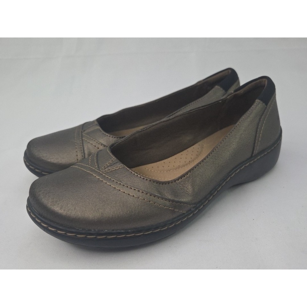 Clarks Brown Metallic Loafers Womens 7.5M Leather Slip On Comfort Casual Shoes